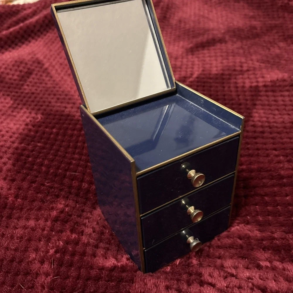 Small Vintage Otagiri Japan  Jewelry Trinket Box w/ 3 Drawer & Mirror - Seagulls
